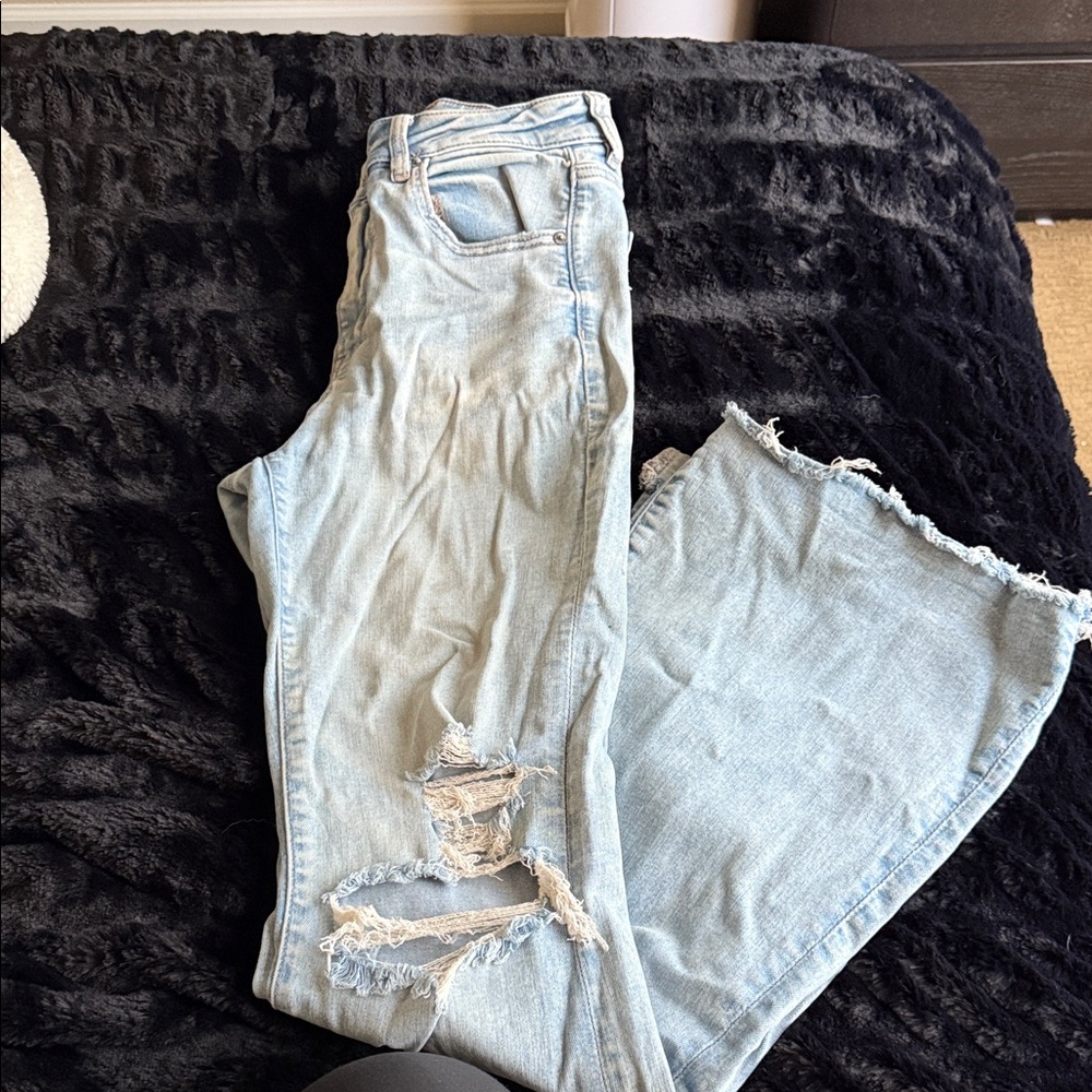 American Eagle Outfitters Light Blue Distressed Flare Jeans